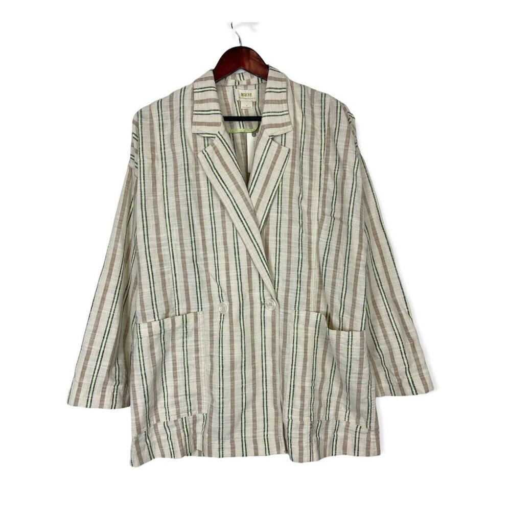 NEW Anthropologie Maeve Danielle Cotton Stripe Blazer RELAXED FIT Size Medium M